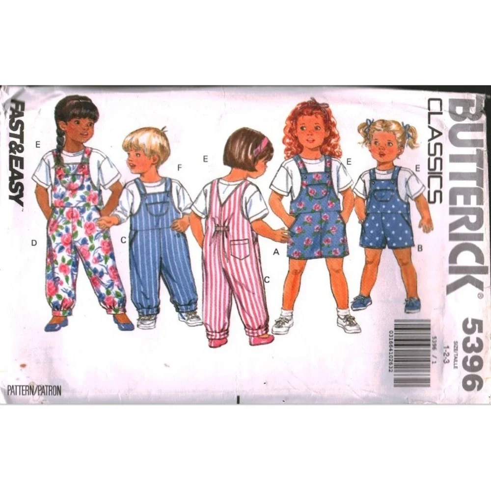 Butterick 5396 Classic Toddlers Childrens Jumper Jumpsuit Top Sewing Pattern 1-3